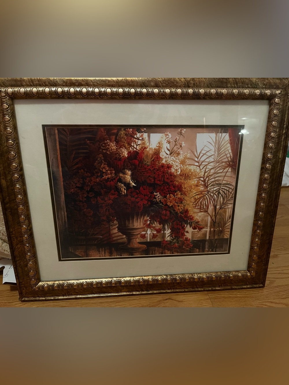 Large floral still life, ornate gold frame